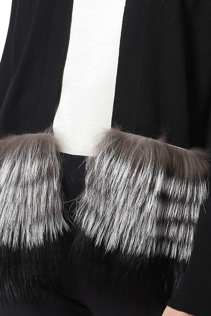 Fox Fur Trim Long-Sleeved Cardigan